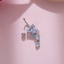 3pcs/Set Women's Silver Navel Rings With Rhinestone Heart And Snake Design, Sexy Style Jewelry Gift - Silver - View 10