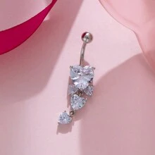 3pcs/Set Women's Silver Navel Rings With Rhinestone Heart And Snake Design, Sexy Style Jewelry Gift - Silver - View 9