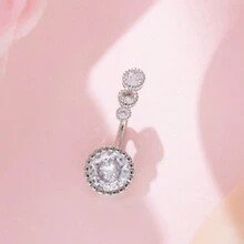 3pcs/Set Women's Silver Navel Rings With Rhinestone Heart And Snake Design, Sexy Style Jewelry Gift - Silver - View 3