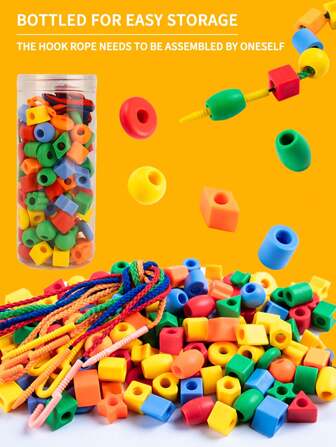 Bottled Colorful Beads100PCS Diy Manual Puzzle Beaded Building Blocks Early Education Geometric Shape Bracelet Toys School, Student,Stationery,School Supplies