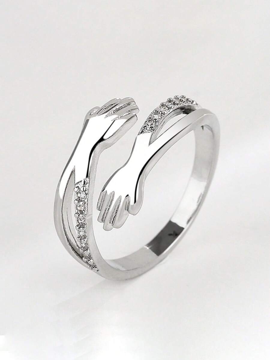 1個情侶擁抱戒指,韓國風格,簡約時尚,可調節戒指,浪漫承諾戒指 - 多色 - 查看 1