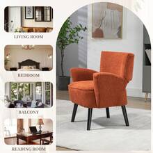 Fabric Accent Arm Chair With Upholstered Seat, Backrest Chair With Solid Wood Legs, For Living Room, Bedroom, Office,Waiting Rooms - 橘色 - 查看 5