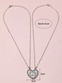 2pcs Kids' Best Friend Unicorn & Heart Pendant Necklaces - Silver - View 4