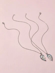 2pcs Kids' Best Friend Unicorn & Heart Pendant Necklaces - Silver - View 3