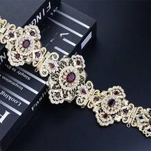 豪華摩洛哥風格彩色鑲嵌鑽石中空金色腰鏈女士婚禮身體珠寶可調長度 - 紅色 - 查看 4