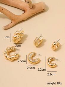 3對/組女士極簡扭曲設計耳環,適合日常穿搭和禮物贈送 - 麻花造型 - 查看 7