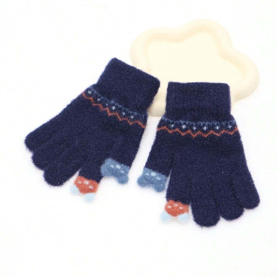 男童秋冬季五指手套,戶外保暖防寒 - 藏蓝色 - 查看 1