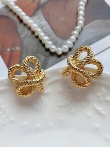 1 Pair Vintage Luxury Elegant Knotted Earrings, Suitable For Women In Any Occasion - Gold - View 1
