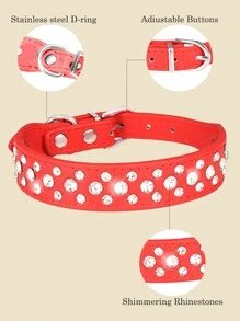 Cp037d Pu Leather Pet Collar For Small Dogs And Cats, Rhinestone Studded - Red - View 4