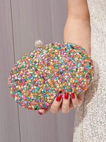 Vincy Glitter Handbag Evening Bag With Colored Stones & Rhinestones Decor, Egg-Shaped Clutch Purse, Shoulder/Crossbody/Chain/Clutch Bag For Women , Perfect For Party, Wedding, Prom, Dinner/Banquet, Matching With Wedding Dress, Formal Dresses, Prom Dress, Birthday Dress