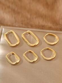 1pair Copper Geometric Design Glossy Rectangle Hoop Earrings, Vintage Style, Perfect For Date Gift - Yellow Gold - View 4