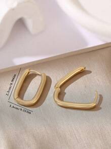 1pair Copper Geometric Design Glossy Rectangle Hoop Earrings, Vintage Style, Perfect For Date Gift - Yellow Gold - View 3