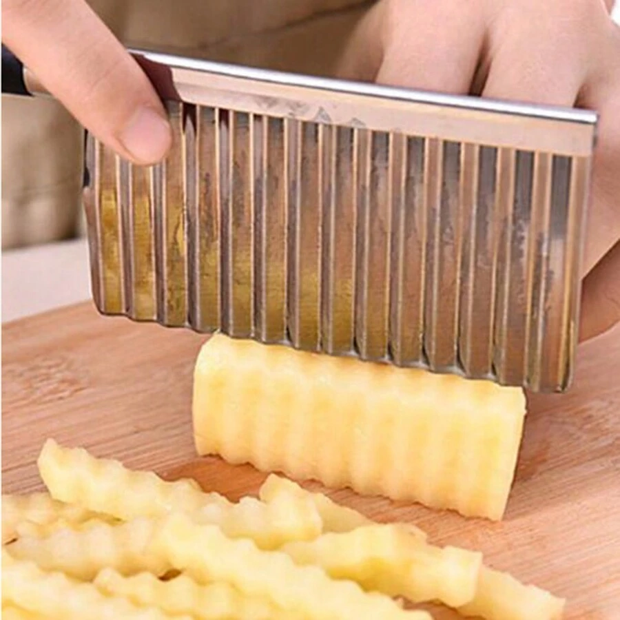 1pc Vegetable Slicer, Potato Wavy Cutter, Kitchen Tool - Silver - View 1