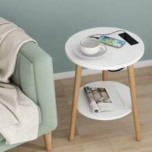 2-Tier Side Table Round Bedside Table White Nightstand Modern End Table Coffee End Table For Living Room, Bedroom Easy Assembly Black - Beige - View 3