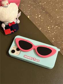 1 pieza Estuche de silicona divertido lindo para soporte de gafas de sol 3D compatible con iPhone 15 14 13 12 Pro Max 11, soporte creativo a prueba de golpes, funda blanda, regalo - Azul - Ver 3