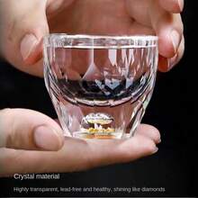 1個k9水晶玻璃白酒杯或烈酒杯或高腳杯,配有金葉隔板 - 無色 - 查看 5