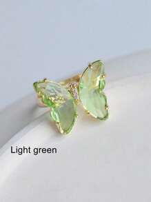 MECYLIFE 1 pieza Anillo ajustable de cristal de colores y mariposa con rhinestones, adecuado para mujeres