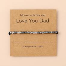1件创意个性化不锈钢和赤铁矿珠编织手链，珠子间距合适，饰有摩尔斯电码图案，父亲节礼物 - love you dad - 查看 2