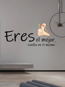 1pc Simple Letter Pattern Slogan Black Self-Adhesive Wall Sticker For Home Decor - Black - View 3