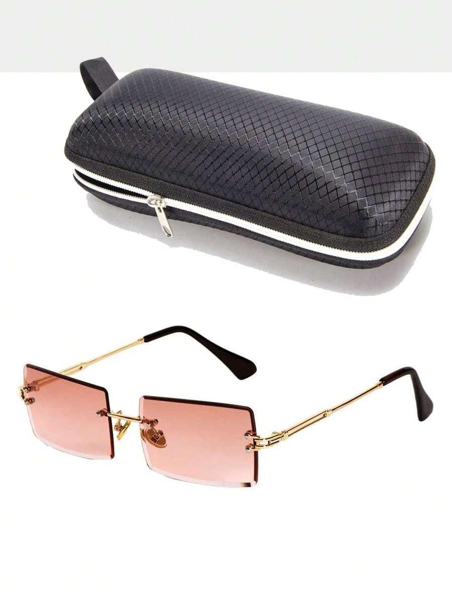 Gafas de moda sin montura de marco rectangular - Rosa - Ver 1