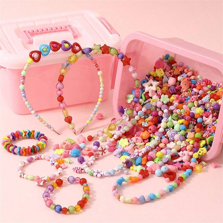 500克/盒兒童串珠diy珠寶製作材料套裝,手工項鍊製作,女孩玩具禮盒 - 彩色 - 查看 1