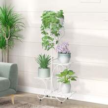 UNHO Metal Plant Stand Outdoor Indoor, Garden Plant Shelves Pots Holder 4 Tier Flower Display Rack Herb Planter Ladder For Balcony Living Room Patio Black - 白色 - 查看 9