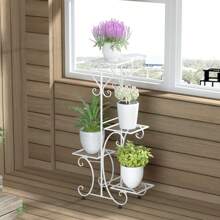 UNHO Metal Plant Stand Outdoor Indoor, Garden Plant Shelves Pots Holder 4 Tier Flower Display Rack Herb Planter Ladder For Balcony Living Room Patio Black - 白色 - 查看 2