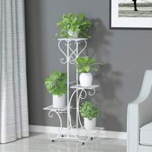 UNHO Metal Plant Stand Outdoor Indoor, Garden Plant Shelves Pots Holder 4 Tier Flower Display Rack Herb Planter Ladder For Balcony Living Room Patio Black - 白色 - 查看 1