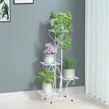 UNHO Metal Plant Stand Outdoor Indoor, Garden Plant Shelves Pots Holder 4 Tier Flower Display Rack Herb Planter Ladder For Balcony Living Room Patio Black - 白色 - 查看 5