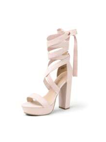 Strappy Chunky Heeled Sandals Block Platform Heels For Women Strappy Gladiato Open Toe Dressy Sandals, For Party, Wedding, Prom - 粉色 - 查看 4