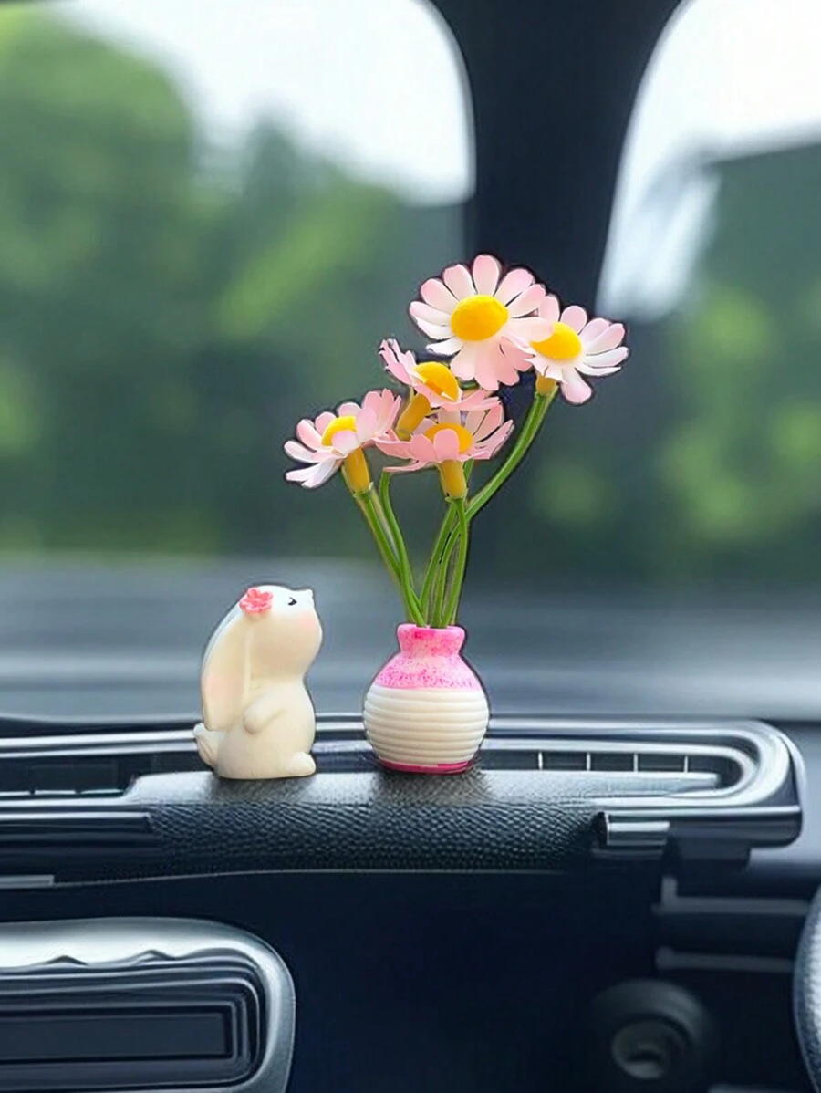 2pcs Rabbit And Flower Car Decoration Ornaments - Multicolor - View 1