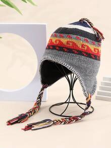 1頂女士冬季時尚拼色手編無邊針織帽,保暖耳朵保護,適用於日常通勤 - 彩色 - 查看 4