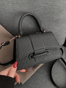 1 Pc Women's Woven PU Leather Flip Closed Fashion Handbag Is Suitable For Daily Use In Autumn And Winter - Black - View 2