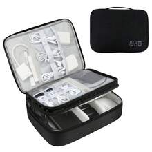 Data Cable Organizer Bag, Waterproof Electronic Accessory Pouch, Travel Cord Storage Bag, Compatible With Ipad Mini Cable, Phone Charger, Adapter, Flash Drive, Etc. - Black - View 1