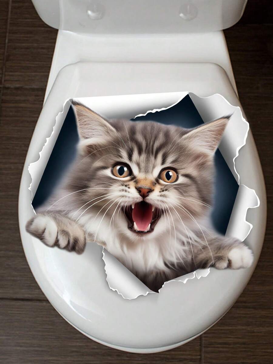 跨境新品可拆式嚇壞貓廁所貼紙,浴室裝飾 - 彩色 - 查看 1