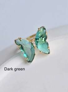 MECYLIFE 1 pieza Anillo ajustable de cristal de colores y mariposa con rhinestones, adecuado para mujeres