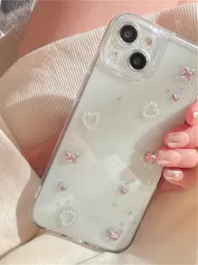 Capa de Diamante 3D em Forma de Borboleta Rosa de Luxo, Compatível com iPhone 16, 15, 14, 13, 12, 11 Pro Max Plus, Lente Protegida, Ins Epóxi Brilhante, Capa Macia Transparente, À Prova d'Água, à Prova de Choques, Resistente a Arranhões - Borboleta - Visão 3
