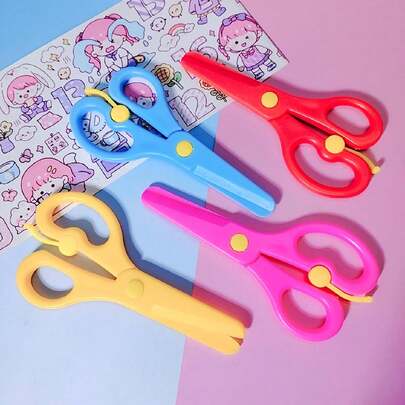 1pc/2pcs/3pcs/4pcs/5pcs/6pcs Safety Scissors Plastic Craft Scissors, Student Handmade DIY Cutting, Paper Cutting Scissors, Plastic Small Scissors (Random Color)