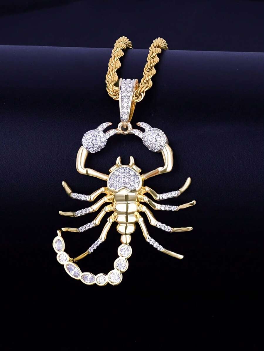 1 件朋克嘻哈水钻动物蝎子吊坠项链男/女珠宝配饰酷炫时尚男士项链摇滚摩托党周年纪念派对礼物 - 金色 - 查看 1