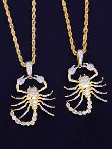 1 件朋克嘻哈水钻动物蝎子吊坠项链男/女珠宝配饰酷炫时尚男士项链摇滚摩托党周年纪念派对礼物 - 金色 - 查看 3