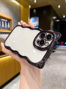 1个时尚波浪边猫耳造型加厚防摔TPU手机壳，电镀黑，兼容，防水防震防刮 - 黑色 - 查看 2