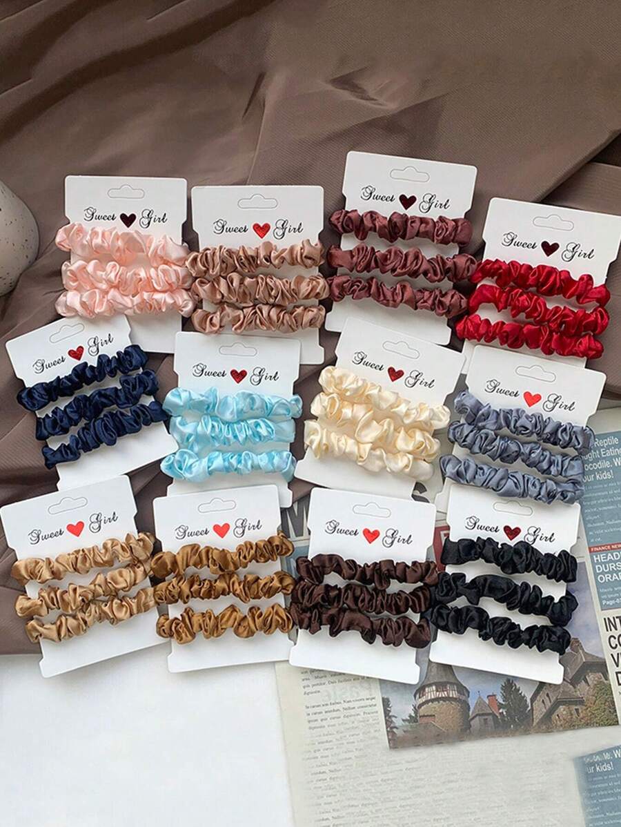 3pcs Classic Simple Elastic Hair Ties For Ponytails And Buns, Solid Color Hair Ties Casual,Dopamine Valentine's Day Valentines Ponytail Holders Hair Elastics Hair Rubber Bands Scrunchies Hair Rope Hair Accessories Head Accessories - Multicolor - View 1