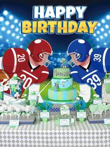1pc-Rugby Birthday Background Cloth, Polyester Fiber Polyester Material Cartoon Rugby Player Birthday Printed Hanging Cloth, Home Outdoor Party Wall Decoration Banner, Suitable For Birthdays, Birthdays, Parties, Photo Shoot Background Decoration - Rugby Background Cloth 1 - View 4