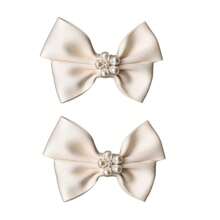 2 Pcs Elegant Bowknot Shoes Buckle With Pearl Shoe Clips Women Removable Wedding Shoe Decoration Charms DIY Crafts - Beige - View 1