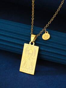 1個時尚簡約不銹鋼正方形12星座吊墜項鍊,適合女性日常佩戴 - 金黃色 - 查看 16