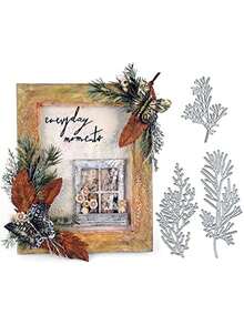 1入松針和葉子裝飾組合裝飾,碳鋼金屬浮雕剪紙刀模,簡單裝飾適用於信封賀卡框架diy刀模 - 銀色F - 查看 4