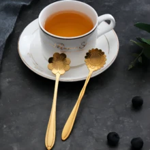 8pcs/Set Stainless Steel Flower Spoon Set, Including Coffee Spoon And Ice Cream Spoon, Cute Tableware Set - Gold - View 4