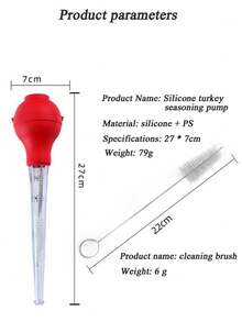1只火雞注射器,帶有刷子和針頭,耐熱矽膠,用於烤肉涂抹和調味的燒烤工具 - 紅色 - 查看 2