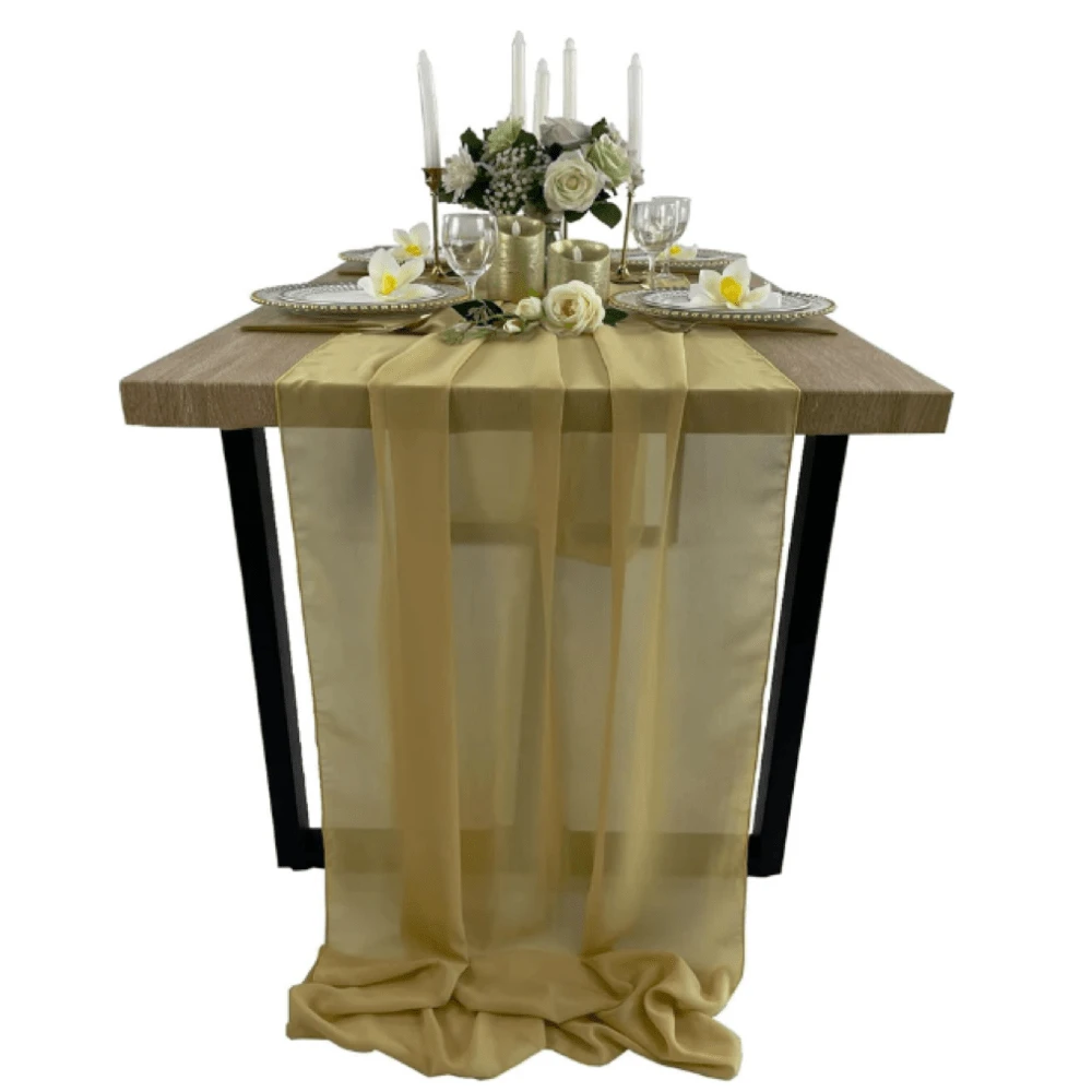 1條紗質桌布 73.6cmx305cm 浪漫透明婚禮接待桌旗 新娘派對裝飾 - 香檳金色 - 查看 1