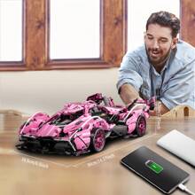 New Arrival 981pcs 1:14 Pink Racing Car Model Building Blocks Toy Made Of Abs Material, Popular Among Adults, Comes With Detailed Instructions & Diagrams For Easy Assembly, Great For Daily Entertainment Or Holiday Gift - Pink - View 7
